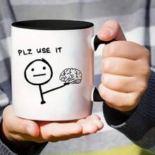 1 Pieza Taza de café de cerámica de 11 onzas con ilustración de "Por favor úsala" del cerebro, taza reutilizable con recubrimiento múltiple, apta para lavavajillas y microondas, taza de café con humor de uso múltiple, regalo portátil para la oficina, taza de té, taza de leche, de vuelta a la escuela - Multicolor - Ver 8