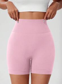 1pc Women's Solid Color Yoga Fitness Tight Shorts, Female Outdoor Sports Shorts
