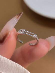 1PC S925 Sterling Silver Simple Delicate Paperclip Diamond Toe Ring Adjustable Toe Ring For Summer Beach Wear - Paper Clip Ring - View 4