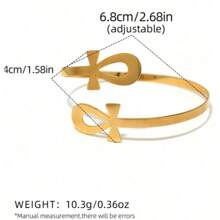 1PC Ankh Egyptian Key Of Life Health Power Cross 18k Gold Plated Stainless Steel Ring Bracelet Women Fashion Waterproof Unique Daily Wear Jewelry