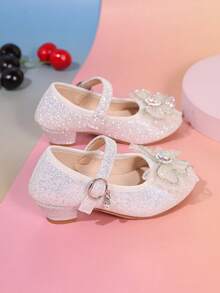 2025新款可爱儿童高跟鞋，蝴蝶结公主鞋，适合舞蹈表演，1双 - 白色 - 查看 4