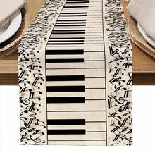 1 pieza Tapete de mesa impreso con teclas de piano y patrón geométrico; Juego de 4/6/8 manteles individuales impresos con teclas de piano y patrón geométrico - Adecuado para fiestas, cumpleaños, cenas, decoración de cocina y comedor, versátil para todas las estaciones y decoración del hogar