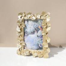 1pc Retro European Style Gold Ginkgo Leaf Edged Photo Frame, Horizontal & Vertical Display, Comes With 1 Random Inner Paper For Home Decor