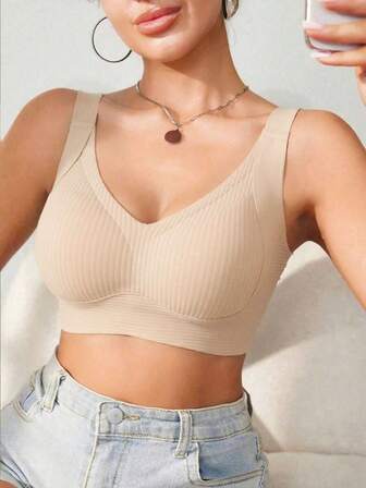 Sömlös push up-bh för kvinnor, no show-bh, avtagbar vaddering, bralette, hudfärgad, BH:ar, intima, avslappnad, bekväm, lyftande, bygellösa underkläder, enfärgade