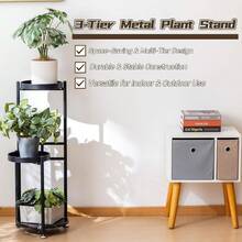 4 Tier Plant Stand Indoor, Space-Saving Planter Shelves Flower Pot, Tiered Wrought Metal Flower Shelf Plants Holder Display Rack, Flower Pot Holder Shelf For Living Room, Patio, Balcony - 3層黑色 - 查看 2