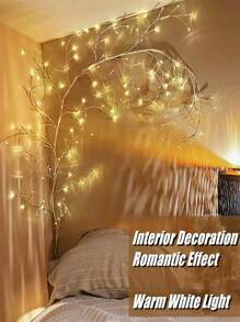 1 Illuminated Flower Wreath With White Birch Branches, Illuminated Flower Wreath With 48 LED Lights, Used For Christmas Decoration Indoors, Illuminated White Birch Flower Wreath, Used For Holiday Party Decoration, Fireplace Mantel, And Tabletop Center