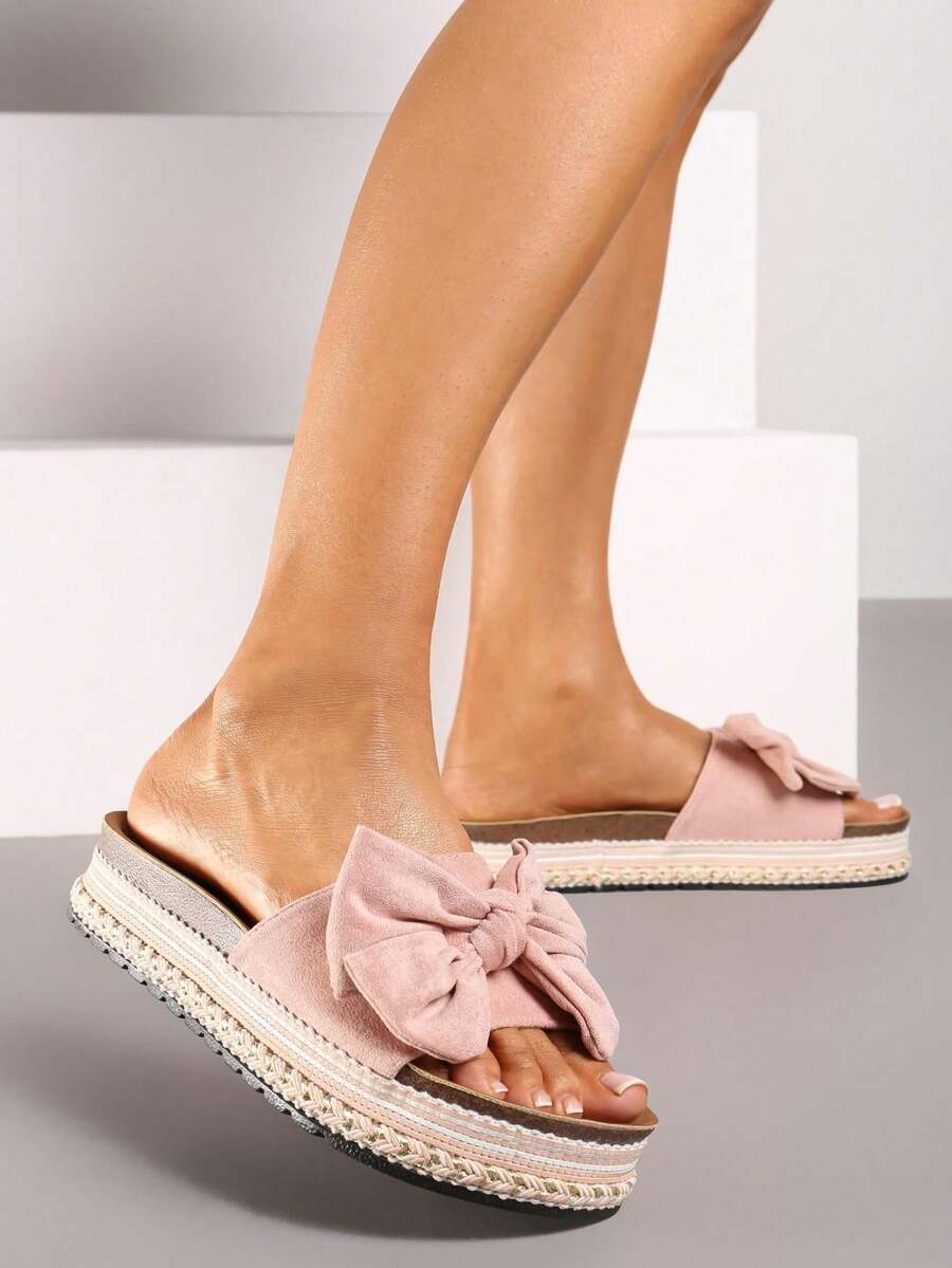 Sandali estivi casual con decorazione a fiocco e suola spessa - Rosa - Visualizzare 1