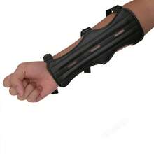 Three Hole Black PU Material Arm Guard, Traditional Recurve Bow Shooting And Archery Supplies, Bow And Arrow Protection Equipment