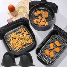 5 peças/Conjunto Acessórios para Fritadeira a Ar em Aço Inoxidável - Encaixáveis, Inclui 2 Luvas Resistentes ao Calor, Adequado para Forno e Fritadeira, à Prova de Lava-Louças, Escolha Perfeita para Cozimento Saudável em Feriados