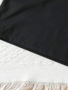 2件套青少年女孩休闲时尚蝴蝶贴片短袖上衣和直筒裤套装 - 黑色 - 查看 5