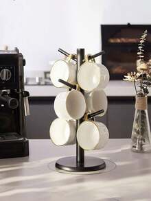 6-Cup Holder Stand With Base, Multi-Functional Cup Organizer Rack, Creative Design For Entrance, Holds Keys, Jewelry, Coffee Mugs, Tea Cups And Glasses - Black - View 6