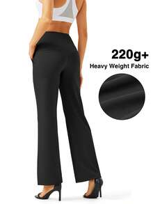 Yoga Pants Women Wide Leg Pants With Pockets High Waist Stretch Dress Casual Sweatpants - Black - View 8