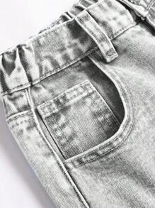 Women & Teenage Girls Fashion Street Style Bow Embroidery Detail Relaxed Wide-Leg Elastic Waist Jeans