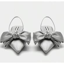 Bow-Shaped Toe Sandals, New Summer Women's Satin Thick-Heeled Pointed-Toe Flat Women's Shoes, Low-Heeled Single Shoes - Silver - View 2