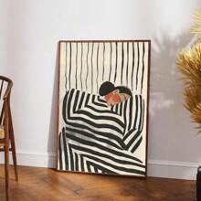 1 pezzo Quadro astratto di una donna a strisce, stampa su tela in bianco e nero, pittura di una donna danzante, poster da parete, pittura su tela, opera d'arte da parete, con cornice opzionale