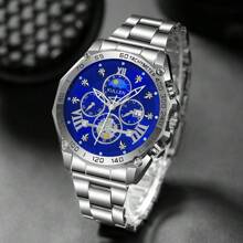 2 relojes de hombre de marca de lujo de moda informal, reloj de cuarzo con fecha, acero inoxidable, esfera con escala romana personalizada, manecillas redondas, conjunto de relojes de hombre, regalo para fiesta, boda, vacaciones en la playa, San Valentín