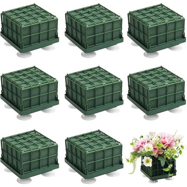 1pc Floral Foam Cage Square & Rectangle Flower Holder With Floral Foam Blocks, Floral Arrangement Supplies Suitable For Fresh Flowers, Wedding, Home, Garden Decor