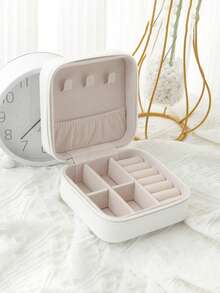 1个白色简约PU皮革便携式首饰盒，适合女士存放戒指和项链。适用场合：商务旅行、日常通勤、佩戴耳环和胸针、上班或上学、购物或约会。 - 白色 - 查看 13