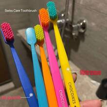 1 pieza/5 piezas Cepillo de dientes de cerdas multicolor medio-suaves, material de bambú con carbón, cepillo de dientes de adulto antibacteriano, empaque individual (color aleatorio)
