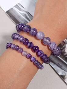 1串天然紫色龙玛瑙珠圆形散珠隔珠适用于珠宝制作DIY手链项链配件6 8 10毫米 - 紫色 - 查看 4