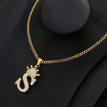 Collar con colgante de letra con corona de circonita para hombres y mujeres, collar de cadena con inicial tipo hip hop, regalo de joyería para mejores amigos - collar - Ver 11