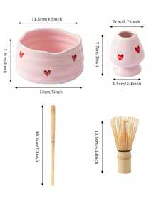 1pc/2pcs/4pcs/5pcs Pink Heart Ceramic Matcha Tea Set, Cute Matcha Utensils Combo Includes Matcha Bowl, Whisk And Stand, Bamboo Spoon, Sifter, Ideal For Matcha Lovers And Beginners, Great Gift For Mother's Day Back To School