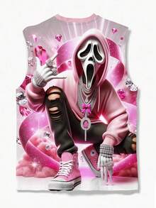 Plus Size Men's Skull Print Tank Top, Casual Holiday Top, Suitable For Outdoor Street Wear - Multicolor - View 2