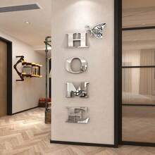 1 Set Of 5pcs 3D Mirror Wall Stickers With Slogan Home Decor Wall Decals, Butterfly Stickers, "HOME" Letters, Self-Adhesive Acrylic Mirror Stickers For Wall/Corridor/Bedroom/Entrance/Doorway Decor, Home Party Decorations