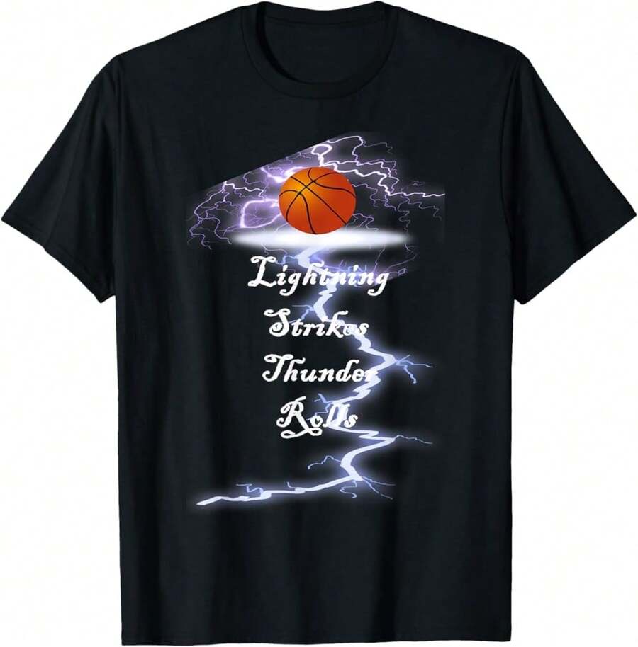 Thunderbolts Basketball Lightning Strikes Thunder Rolls T-Shirt;Asc Gifts For Grandparents - Black - View 1