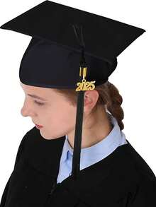 2pcs/Set Student Graduation Gown With Zipper, 1pc Black Tassel Graduation Cap, Unisex Graduation Gown & Set - Black - View 2