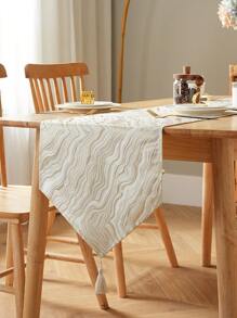 1 pièce de chemin de table jacquard minimaliste nordique avec pompons, convient pour les anniversaires, mariages, tables à manger de maison, meubles TV, tables basses, salons, cuisines, chambres à coucher et autres décorations de maison, décorations pour rassemblements familiaux, décorations de table à manger, décorations de chambres esthétiques
