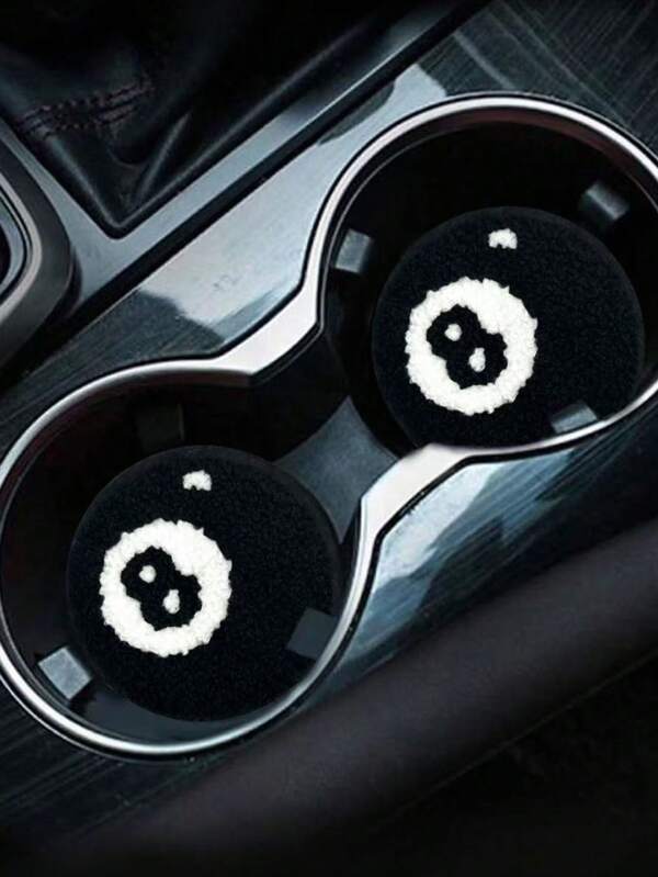 2pcs Black Billards Shaped Silicone Cup Mats, Anti-Slip Heat-Resistant Car Cup Holders Coasters, Car Accessories