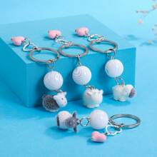 可爱卡通植绒羊钥匙扣，迷你仿真动物钥匙扣，适用于手提包、包包、汽车钥匙 - 可爱卡通动物情侣吊坠装饰，派对礼品汽车配件哥特 Y2k