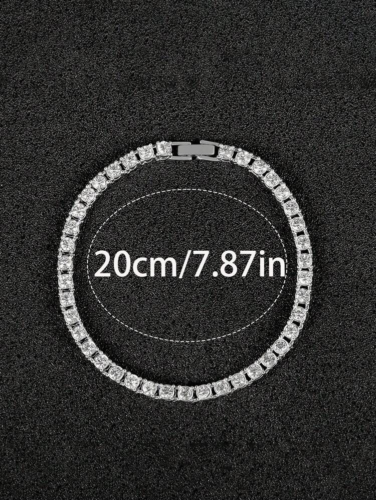 Męska lśniąca bransoletka tenisowa z cyrkonii, styl europejski i amerykański - Bransoletka z miedzi i cyrkonii w kolorze srebrnym - Zobacz 5