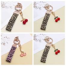 TTOBS 1 Llavero con estampado de leopardo hecho a mano con colgante de cereza - Práctico y versátil llavero ideal para mochilas. Regalo perfecto para el Día de San Valentín o para esa dama especial.