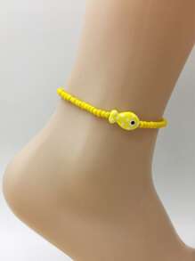 1 Peça Pulseira Elástica para Tornozelo com Decoração de Contas Coloridas e Peixe Cerâmico, Estilo Boêmio para Uso Diário, Praia e Férias