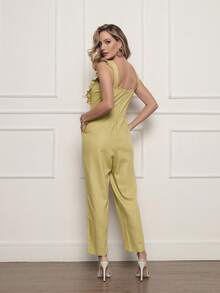 DUOUNO MODAS - WOMEN'S LINEN OVERALLS WITH RUFFLES ON THE STRAPS - ELEGANT WOMEN'S OVERALLS - Yellow - View 2