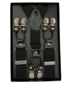 top ties Suspensório 3,5cm Preto 6 Garras Luxo, Adulto Unissex, Com Regulagem - Preto - Visão 2