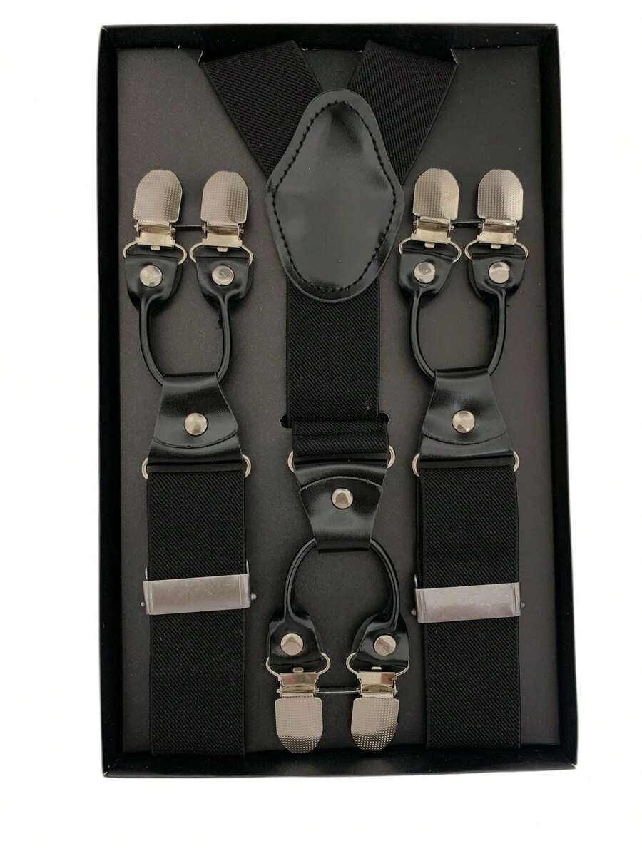 top ties Suspensório 3,5cm Preto 6 Garras Luxo, Adulto Unissex, Com Regulagem