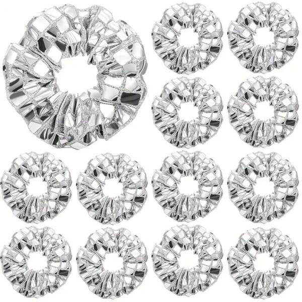 Mirror Disco Sequin Hair Scrunchies Silvery Hair Accessories For 80s 90s Birthday Western Bridal Shower Bachelorette New Year Retirement Party