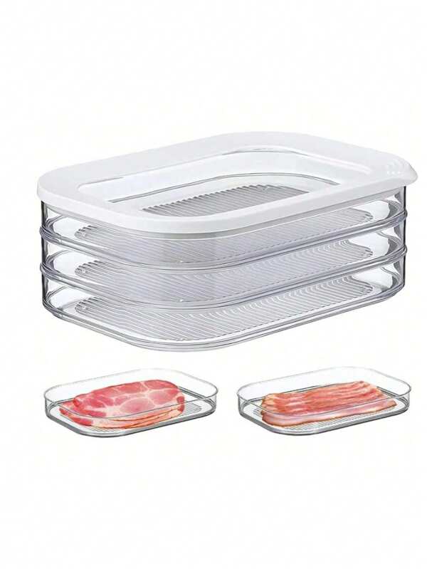 3-Layer Refrigerator Sealed Bacon Storage Box With Lid, Transparent Crisper Organizer