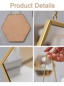1PC Wall Mounted Mirror Gold Geometric Mirror With Chain Decorative Vanity Mirror Porch Decoration Mirror Bathroom Wall Mirror Vanity Mirror Suitable For Bathroom Bedroom Living Room Arch