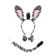 1 pièce Ensemble de 3 pièces mode européenne et américaine pour fête : Serre-tête avec oreilles de zèbre, nœud papillon et queue, accessoires de costume de bandeau décoratif exagéré pour Halloween