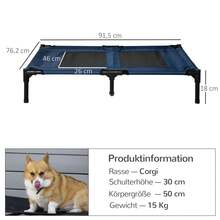 PawHut Hundeliege Outdoor, Erhöhtes Hundebett für Grosse Hunde, Kühlende Haustierliege Katzenbett mit Waschbares Mesh Metallrahmen für Garten Camping, 92 x 76 x 18 cm, Blau - Blau - Übersicht 3