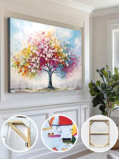 1/5pcs Art Deco Classic Modern Landscape Canvas Wall Art, Leaf Pattern, Spring & Summer Season, Indoor Fir Wall Art With Frame Wrapped Canvas Painting, Transverse Orientation, For Home Office, Living Room, Bedroom, Kitchen, Restaurants - 35.4x23.6 Inches