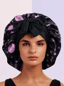 1 Stück Satin Bonnet mit Sternenmuster und Mond Personalisierung, breiter elastischer Satincap Nachtmütze