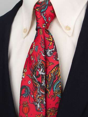 男士印花领带，中国龙领带，适合休闲、商务、派对、街头穿着