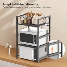 VickyHome 1-2Tier Adjustable Heavy Duty Shelving Microwave Rack Horizontal Extension Kitchen Shelf Tableware Storage Stand Organizer With 6 Hooks For Home Office Carbon Black - 60x26x75cm - 查看 5