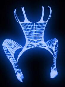 Sexy Lingerie, 1 Piece Of Women's Luminous Fishing Net Sock Jumpsuit, Luminous Fishing Net Bodysuit, Transparent Camisole Fishing Net Socks, Sexy Full Body Fishing Net Lingerie, Women's Jumpsuit, Nightclub Costume, Music Festival Costume, Role-Playing Costume