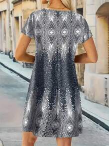 Women's Dress Summer Fashionable And Comfortable Flower Sun Print Skirt Beach Bohemian V-Neck Skirt